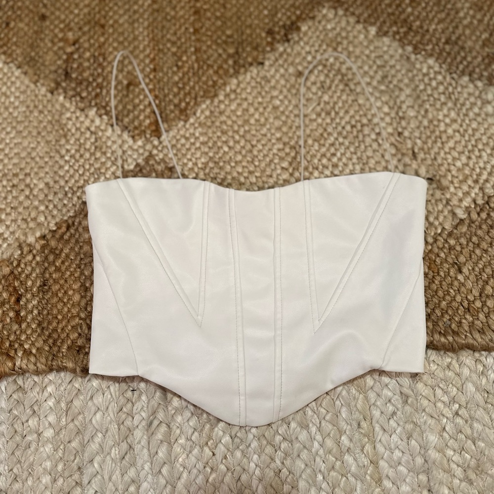 Faux Leather Crop Top w/ Elastic Straps, Size Small